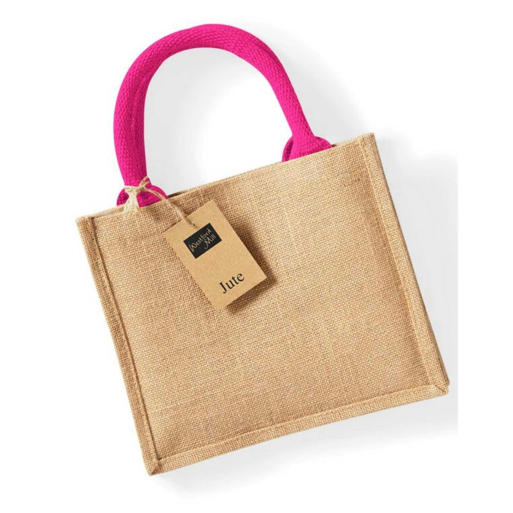 Westford Mill Jute Mini Gift Bag - Natural/Fuchsia - One Size Clear 1