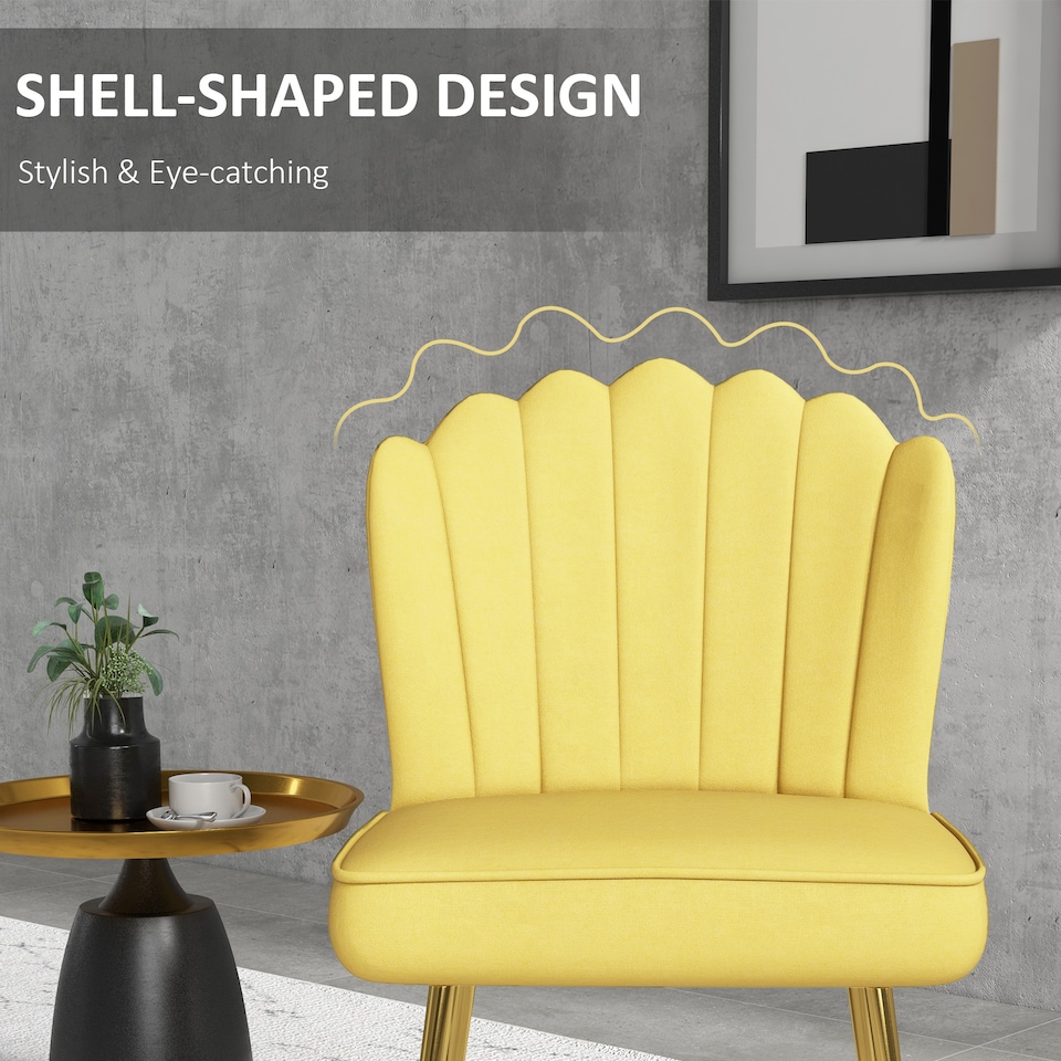 image 1 of HOMCOM Shell Luxe Velvet Accent Chair with Gold-tone Metal Legs, Modern Vanity Chair for Living Room, Bedroom, Home Office, Yellow
