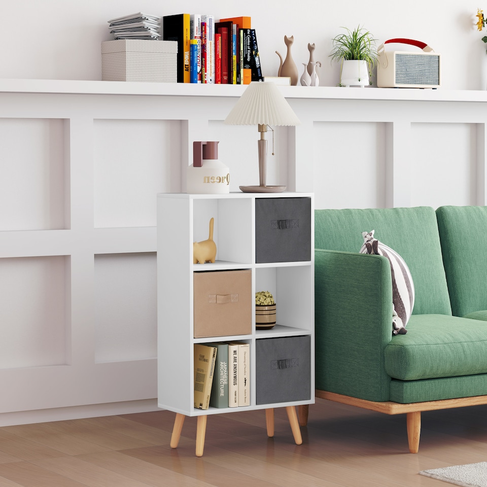 image 1 of HOMCOM Freestanding 6 Cube Storage Cabinet Unit w  3 Fabric Drawers Handles Home Office Organisation Shelves Furniture