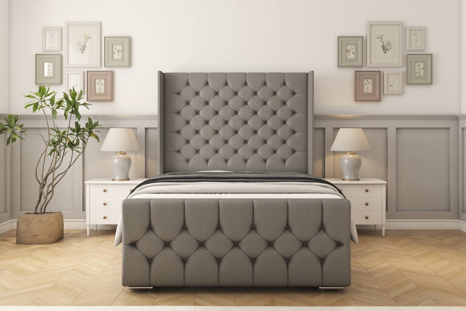 image 1 of Sloomy Luthor Pewter Dumfries Bed Frame With 50"  Upholstered Wingback Headboard 3' Single