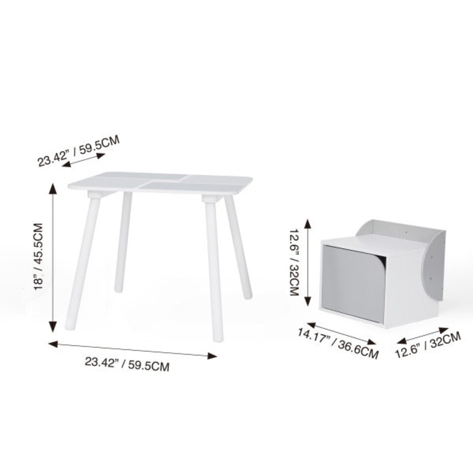 image 1 of Teamson Kids Biscay Bricks Square Table and Two Chair Cubes with Underneath Storage, Grey/White