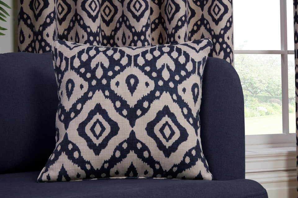 image 1 of Marrakech - Fully Lined Floral Curtains - Eyelet - Polycotton (Navy, 66'' x 90'' - 168cm x 229cm (Pair))