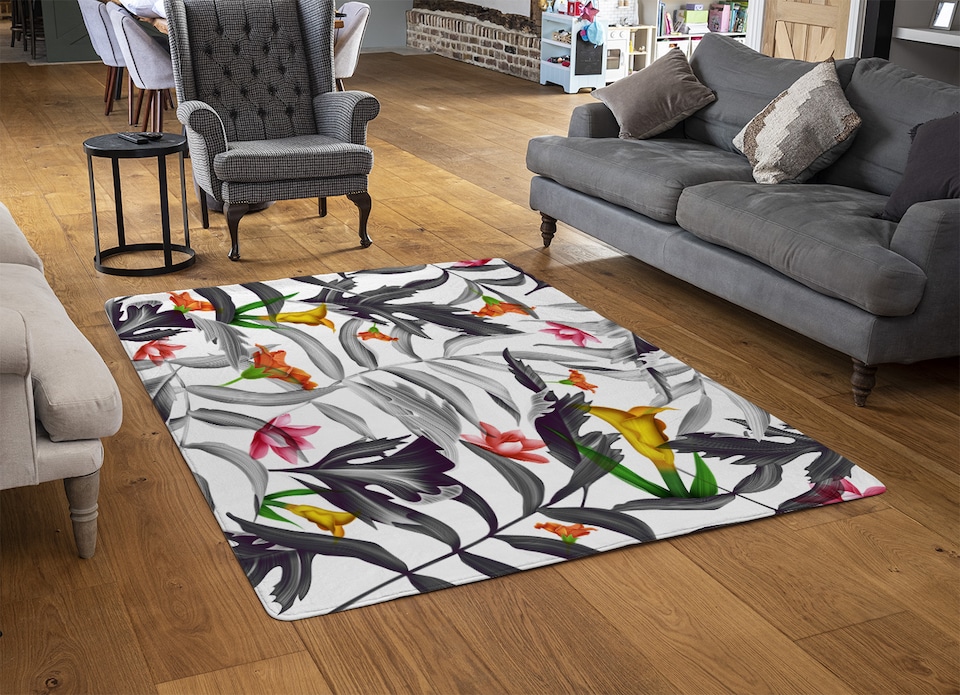 image 1 of Monochrome Leaves Rug | Multi