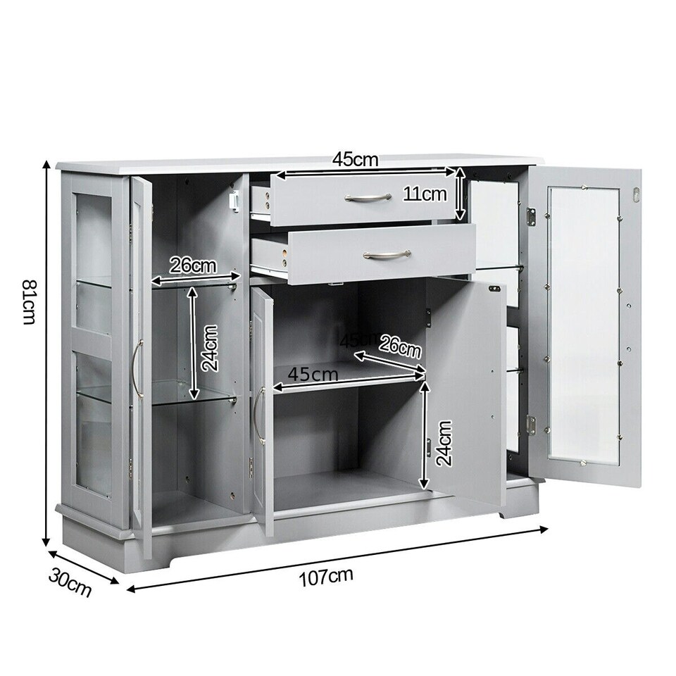 image 1 of COSTWAY Kitchen Buffet Sideboard Storage Cupboard Grey Grey