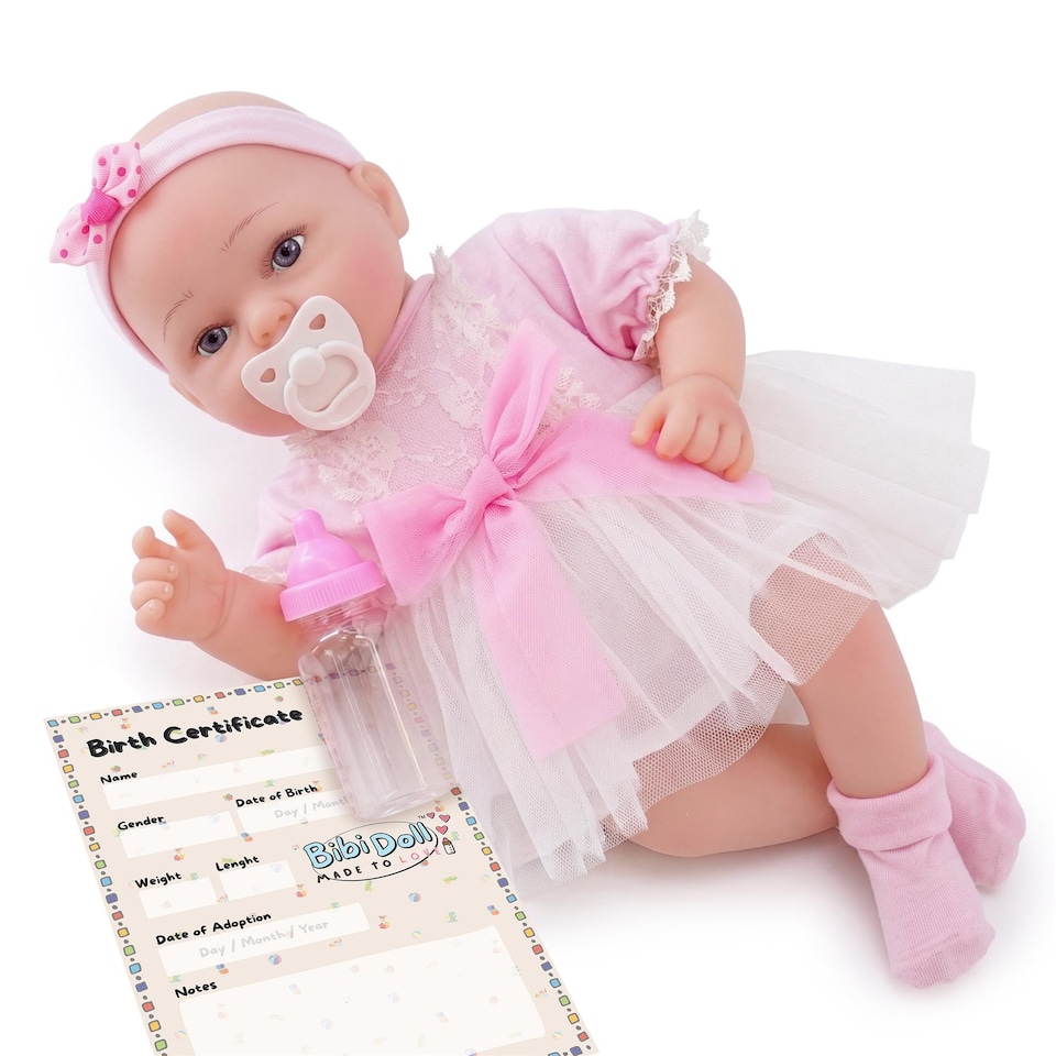 image 1 of BiBi Doll 17" Begonia Reborn Baby Doll Girl With Toy Dummy & Bottle