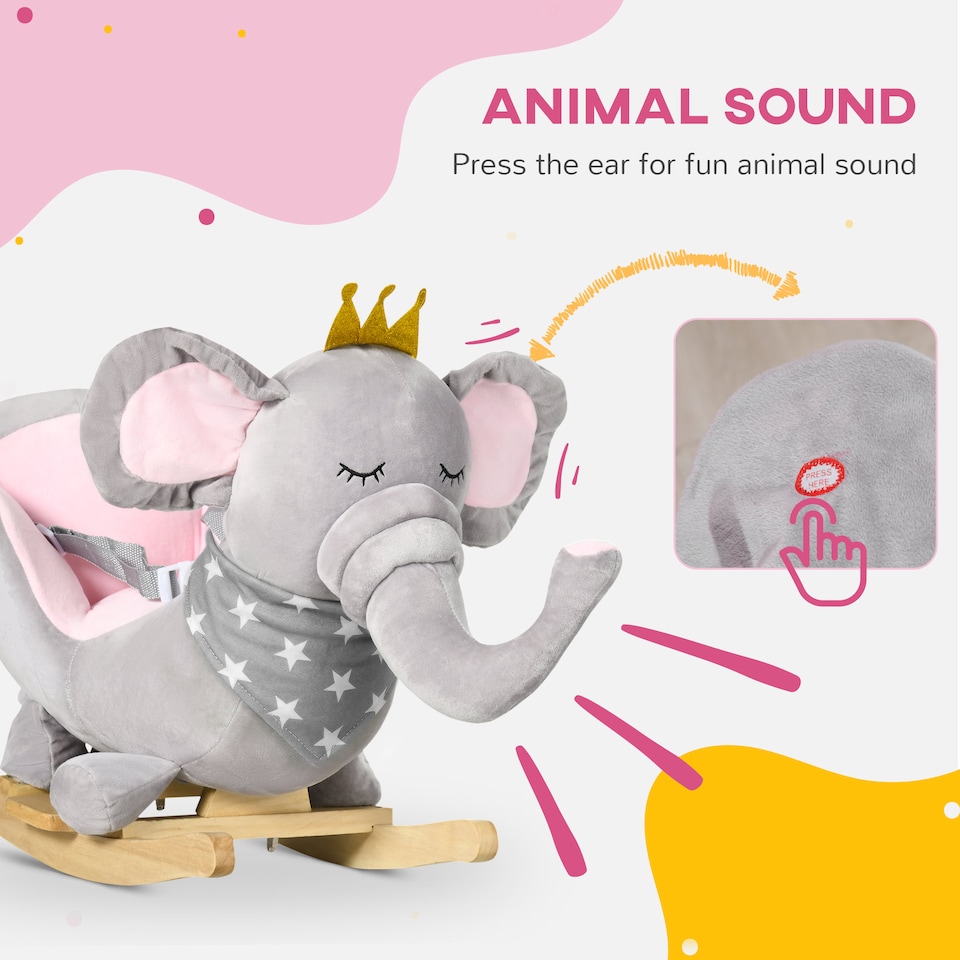 image 1 of HOMCOM Baby Rocking Horse Elephant Rocking Chair Rocker Toy, for 18-36 Months