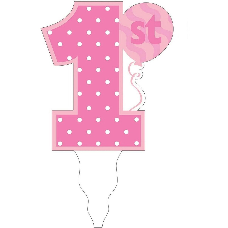 image 1 of Creative Party Number 1 Polka Dot Cake Topper - Pink/White - One Size