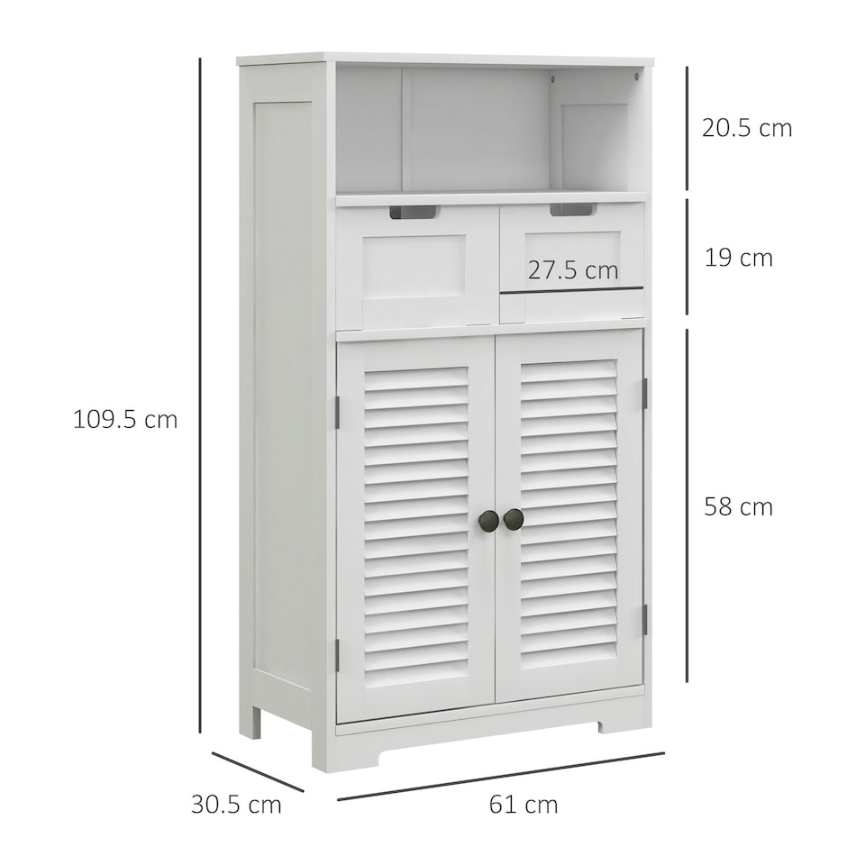 image 1 of kleankin Bathroom Storage Cabinet with Louvred Doors White
