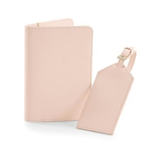 Bagbase Boutique Passport Holder and Luggage Tag Set - Soft Pink - One Size Blue