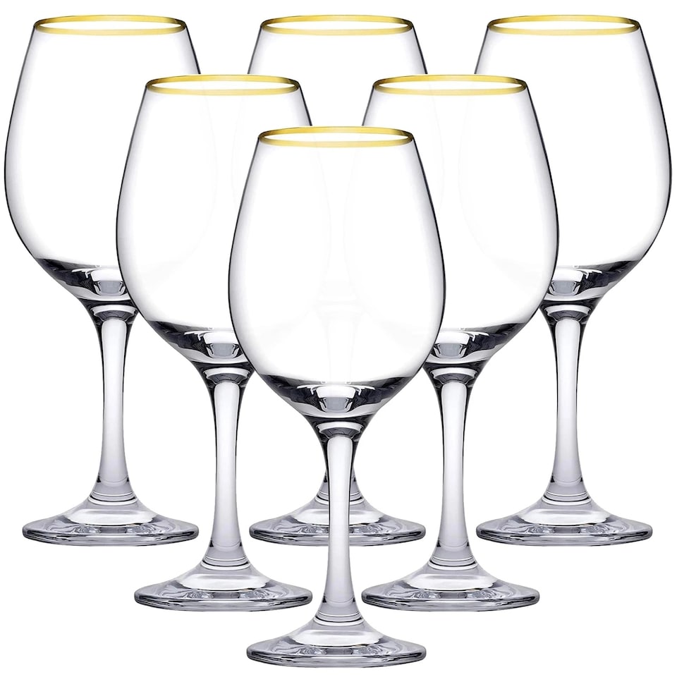 image 1 of Amber Gold Rimmed Wine Glass Drinking Glasses Sets Gift | Clear | Clear