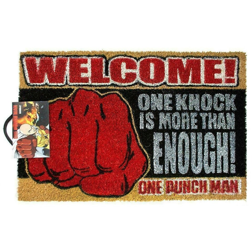 image 1 of One Punch Man One Knock Is More Than Enough! Welcome Saitama Door Mat - Red/Black - One Size