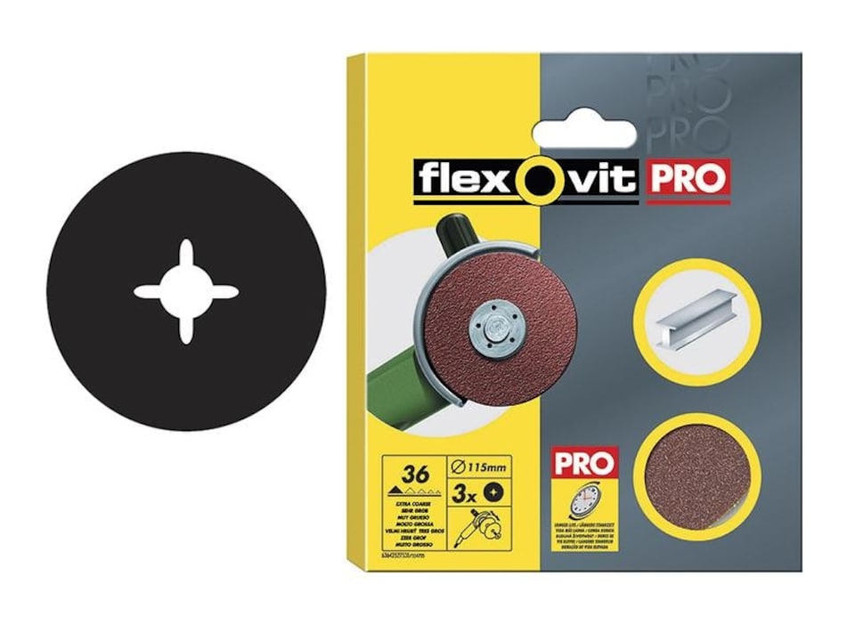 Flexovit Aluminium Oxide Fibre Discs 115Mm Medium 50G (Pack Of 3)