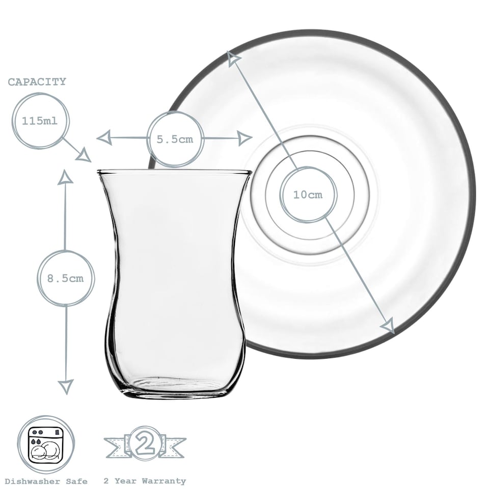 image 1 of LAV 12 Piece Klasik Turkish Tea Glasses & Saucers Set - 115ml - Clear