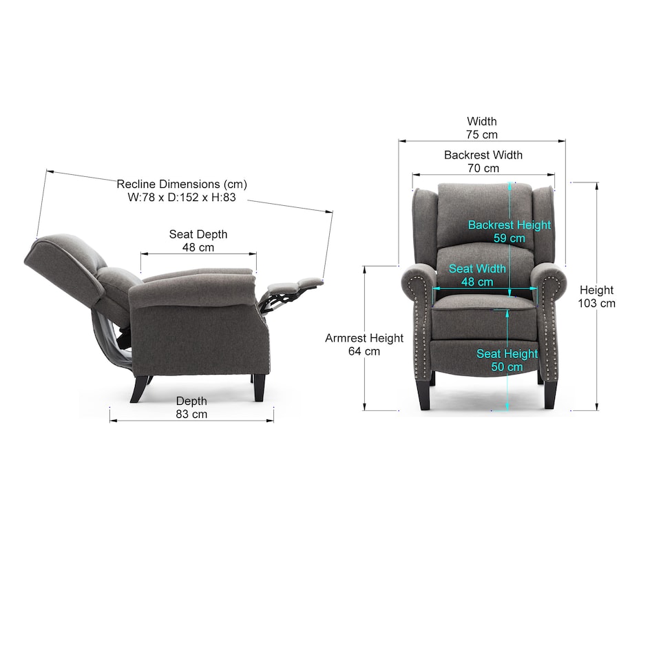 image 1 of Charlotte Modern Fabric Pushback Recliner Sofa Accent Chair | Grey | Grey | One Size