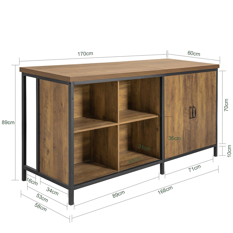 image 1 of SoBuy KNL01-F,Kitchen Island Storage Cupboard with 170cm Worktop | Brown | Brown | 1
