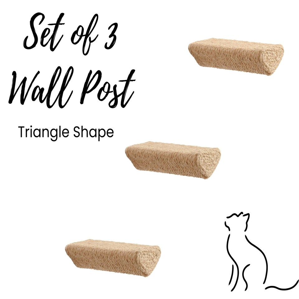 image 1 of NOVECRAFTO Triangle Cat Wall Steps – Set of 3 Solid Wood Wall-Mounted Shelves & Bridge Steps – Durable Cat Climbing Wall Furniture for Indoor Use