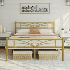 Yaheetech Metal Platform Bed Frame with Cloud-inspired Design Headboard Antique Gold, 5ft King