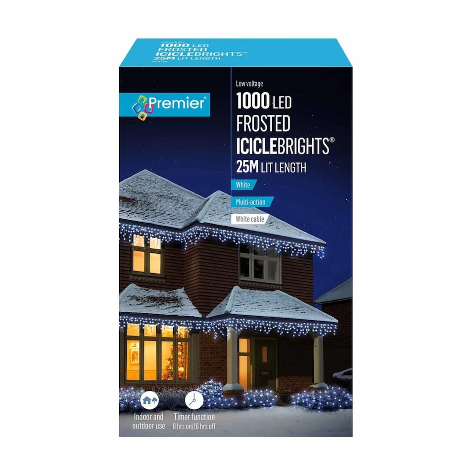 image 1 of 25m 1000 White LED Frosted Icicle Indoor Outdoor Christmas Lights with Timer