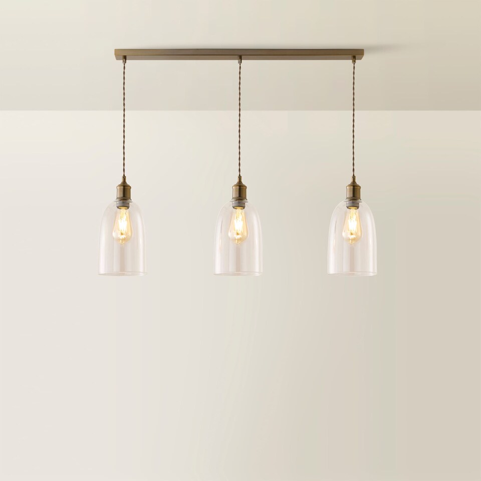 image 1 of ValueLights Kira Dome Glass Brushed Brass 3 Drop Ceiling Light | Bronze