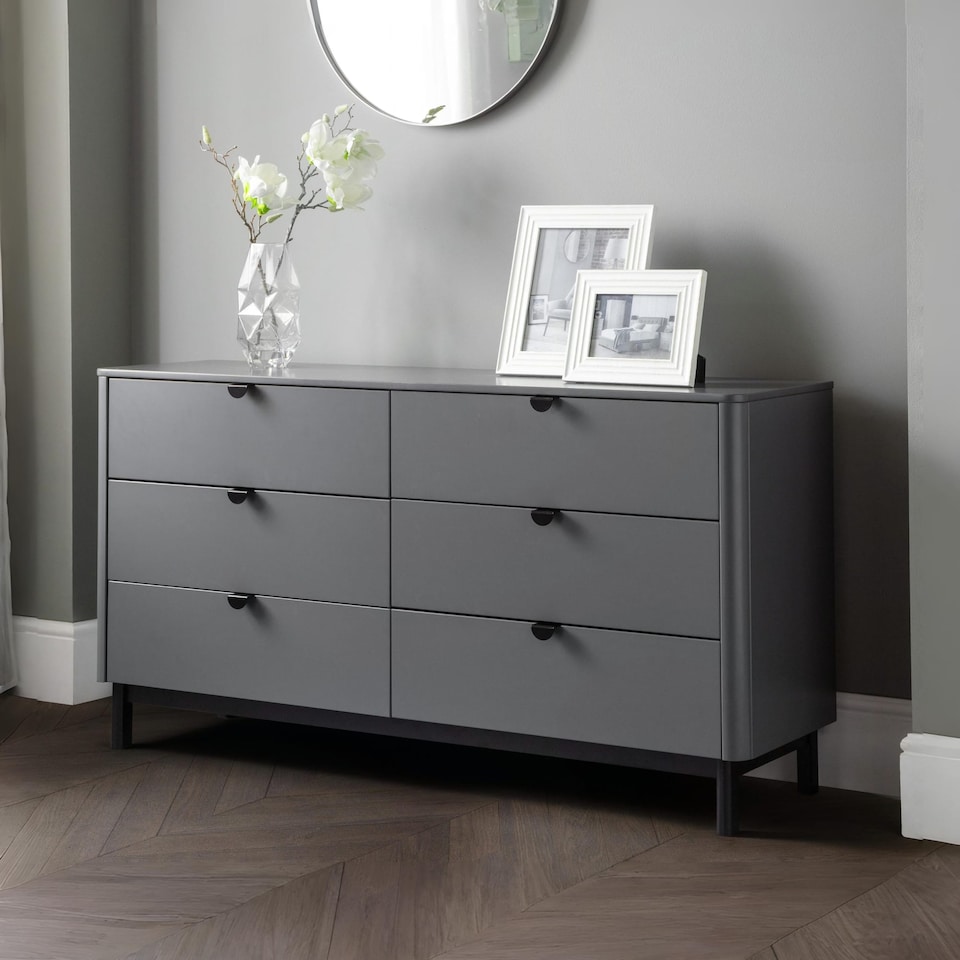 image 1 of Premium Nova 6 Drawer Wide Chest - Storm Grey & Black