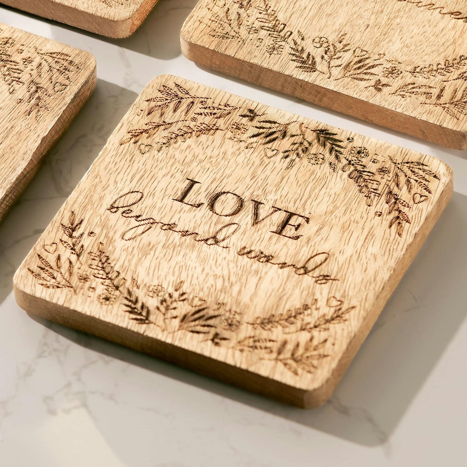 image 1 of Marco Paul Wooden Inspirational Coaster Set of 4 Coasters with Holder