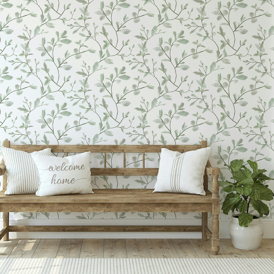 image 1 of Superfresco Easy Eugenie Leaf Trail Green Wallpaper Green | White