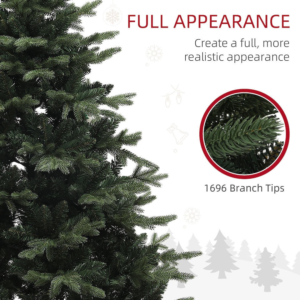 image 1 of HOMCOM 6ft Artificial Spurce Christmas Tree with 1696 Branch Tips and Foldable Steel Base, Realistic Hinged mas Tree for Home Office, Green