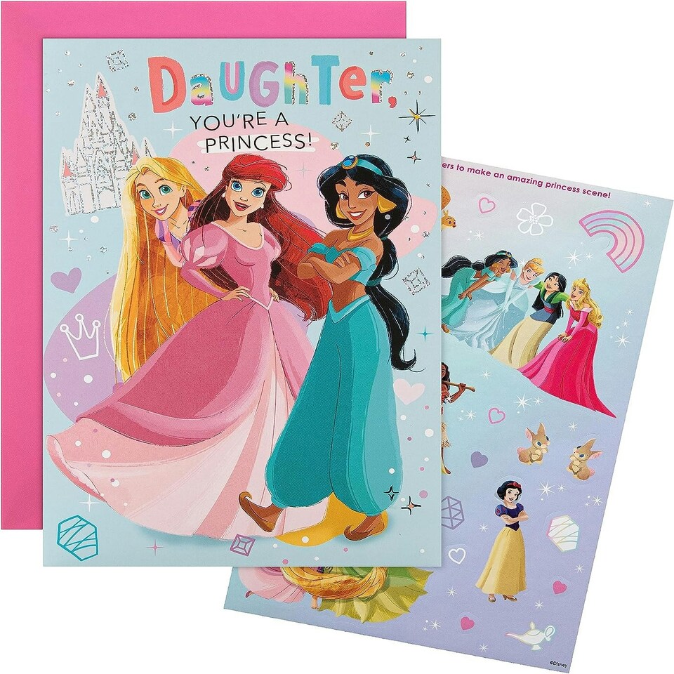 image 1 of Disney Princess Design Daughter Birthday Card with Sticker Sheet