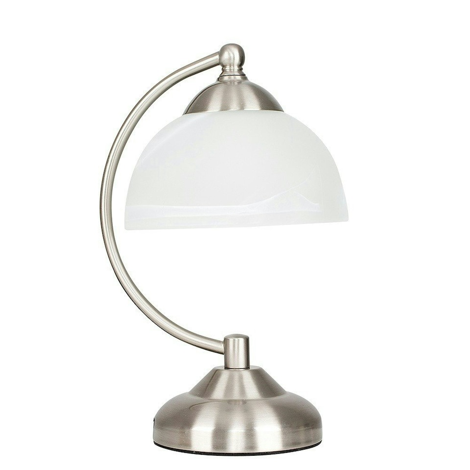 image 1 of ValueLights Curved Brushed Chrome & Frosted Glass Bedside Table Lamp- Complete with a 4w LED Bulb 3000K Warm White Chrome
