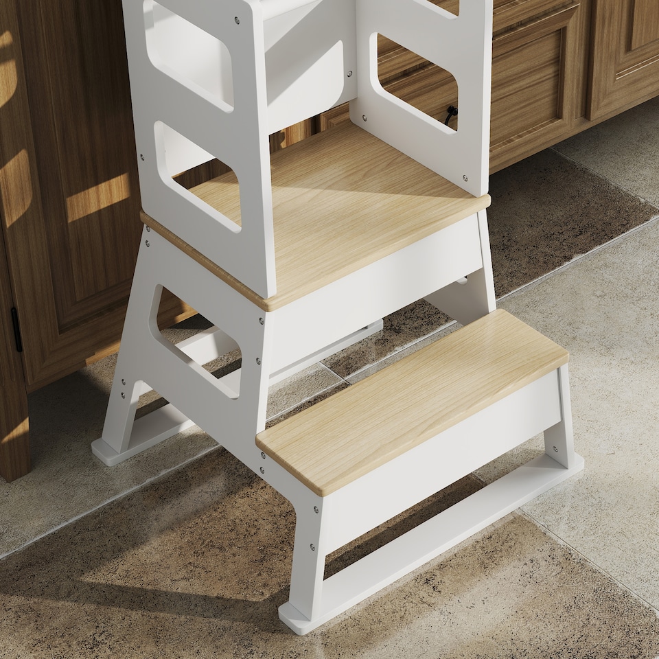 image 1 of AIYAPLAY 2 in 1 Toddler Tower w/ Chalkboard, Safety Rail, for Kitchen, Sink