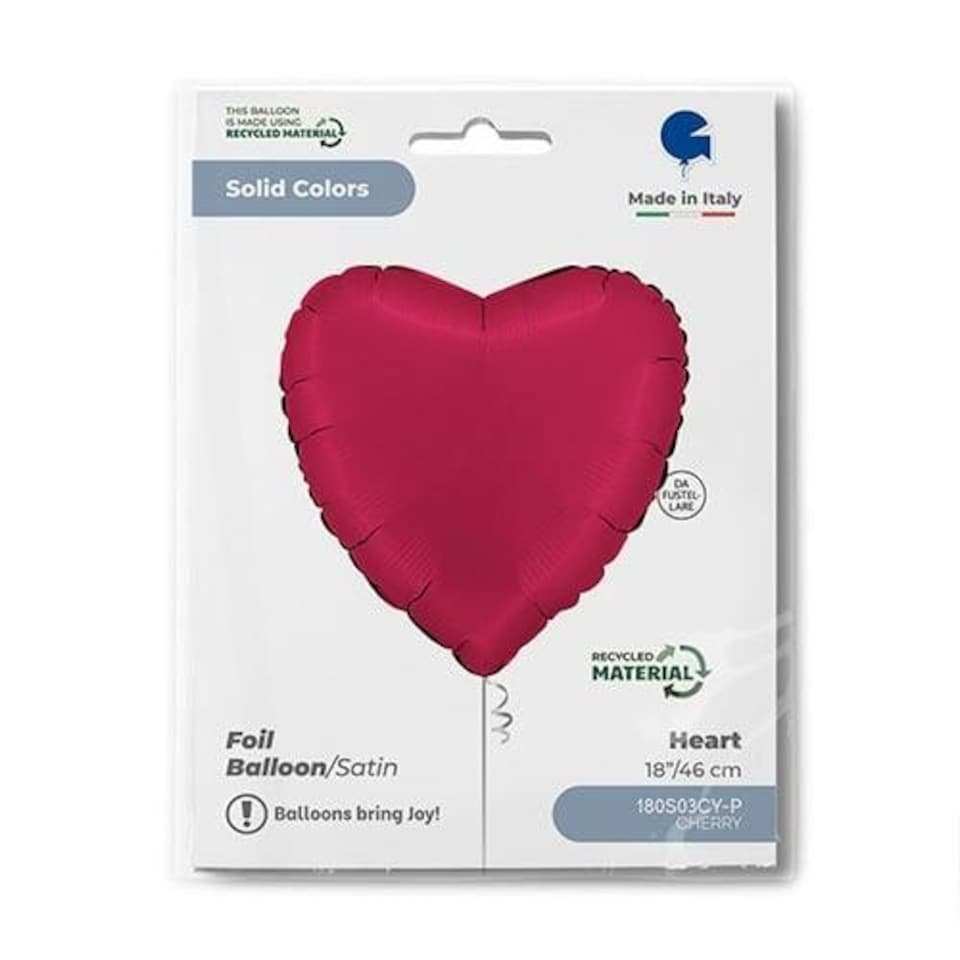 image 1 of Satin Cherry Red Heart Shape Foil Helium Balloon 46cm / 18 in