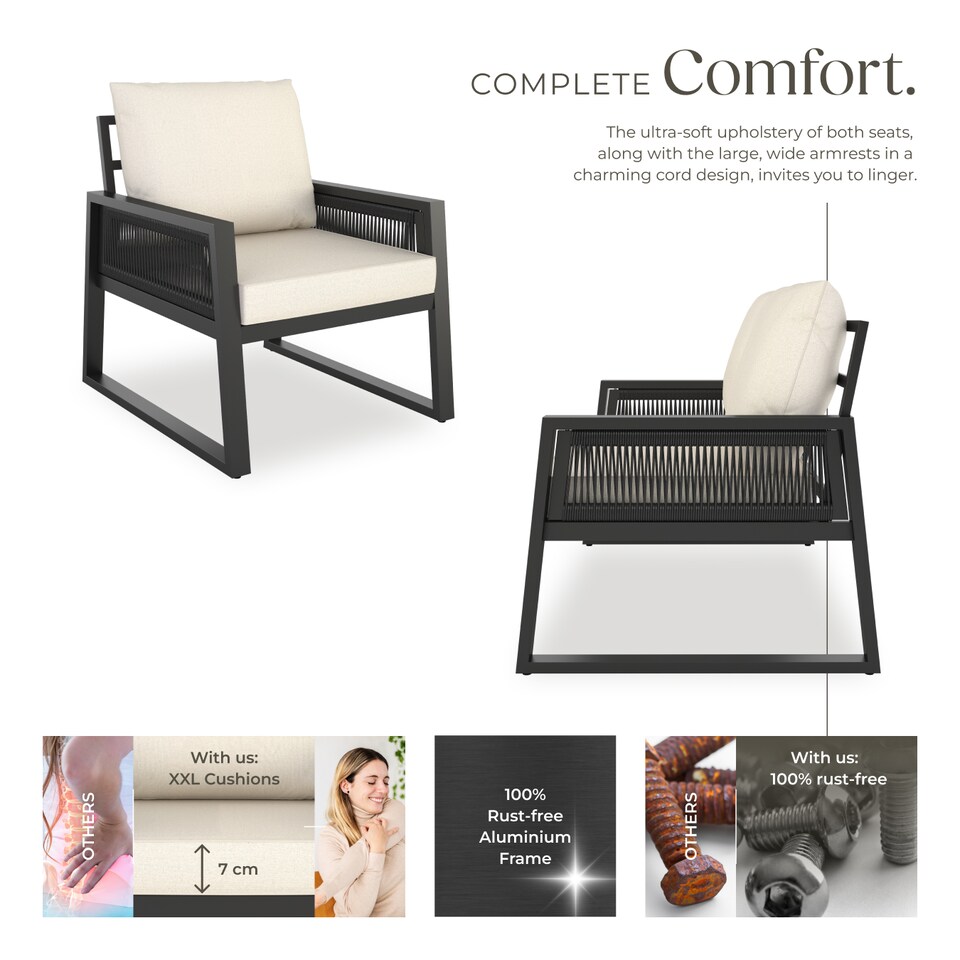 image 1 of Garden Furniture Set Capri in a Corded Design and Aluminium Frame | Grey | anthracite | 76,50 x 67 x 85 cm | 1