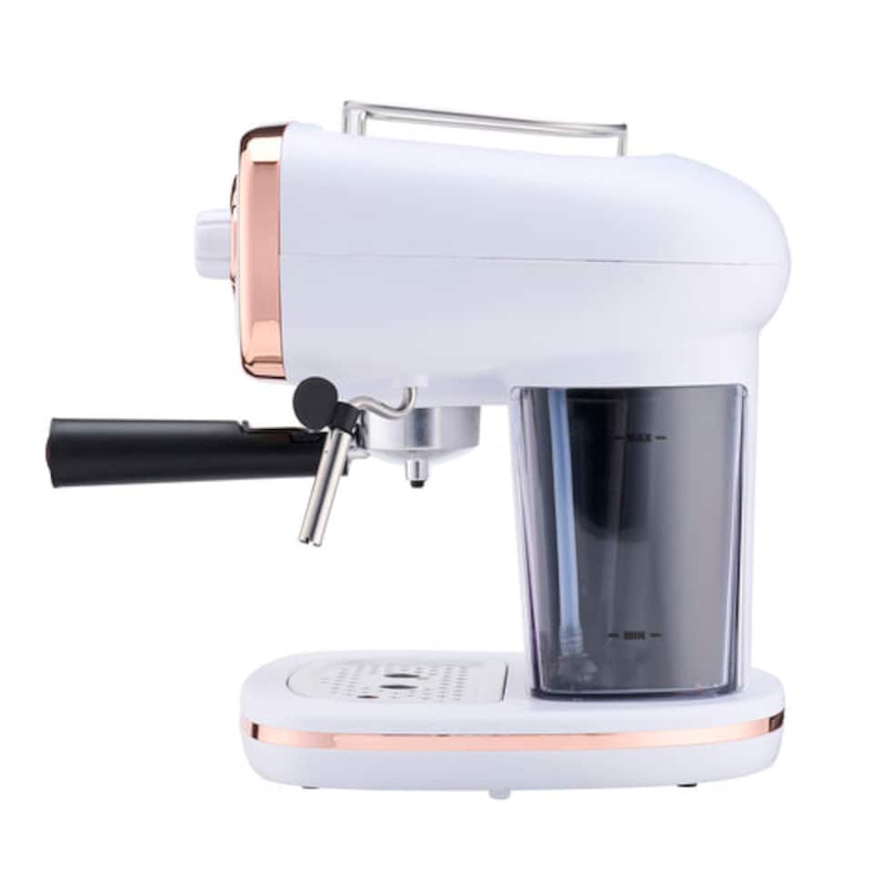image 1 of Cooks Professional 15-Bar Retro Espresso Coffee Machine 1.2L with Frothing Steam Wand | White | White & Copper