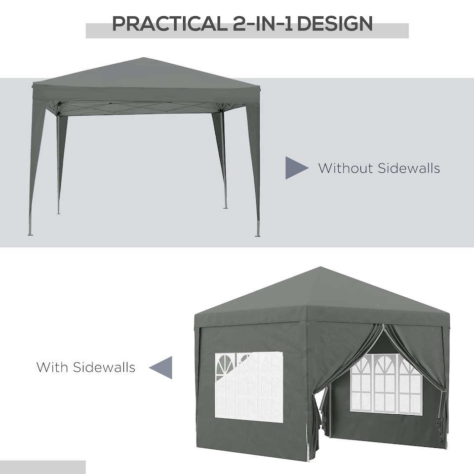 image 1 of Outsunny 3mx3m Pop Up Gazebo Party Tent Canopy Marquee with Storage Bag Grey