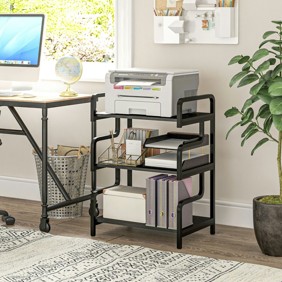 image 1 of HOMCOM 3-Tier Storage Shelf, Metal Shelves for Storage for Home Office, Black