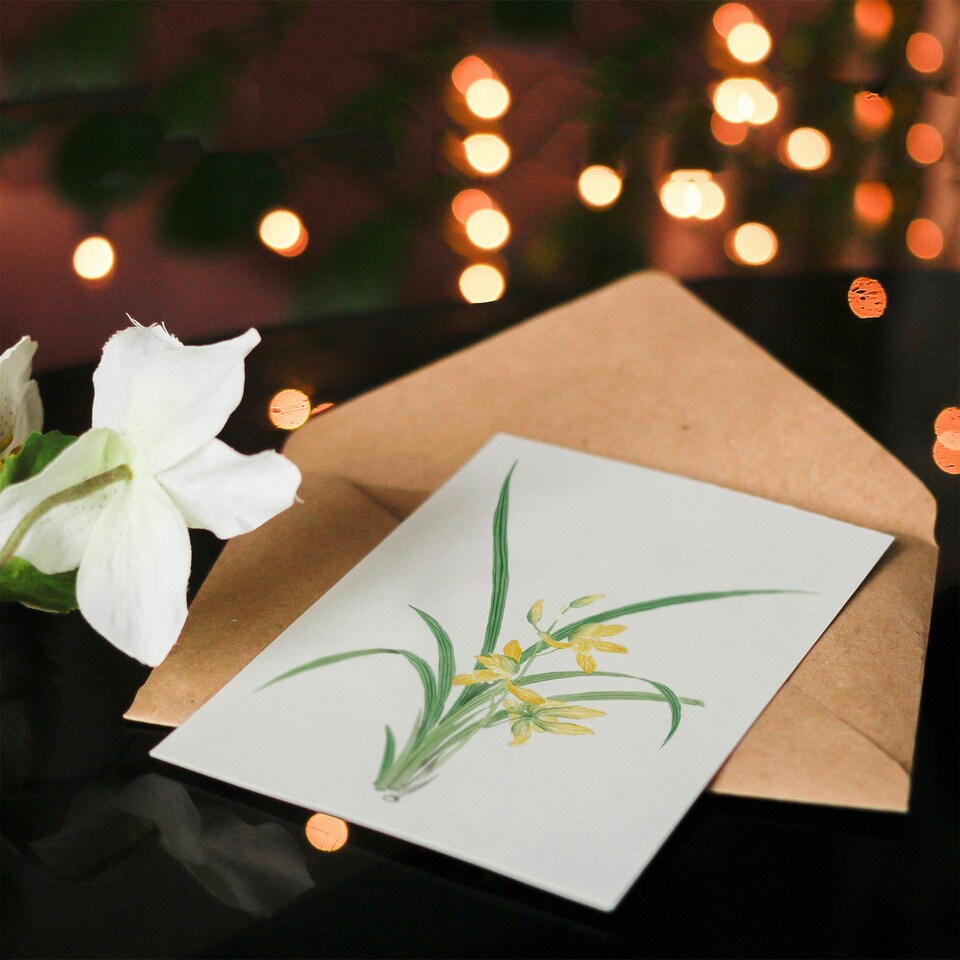 image 1 of Vintage Japanese Botanical Art Card Yellow Lilies