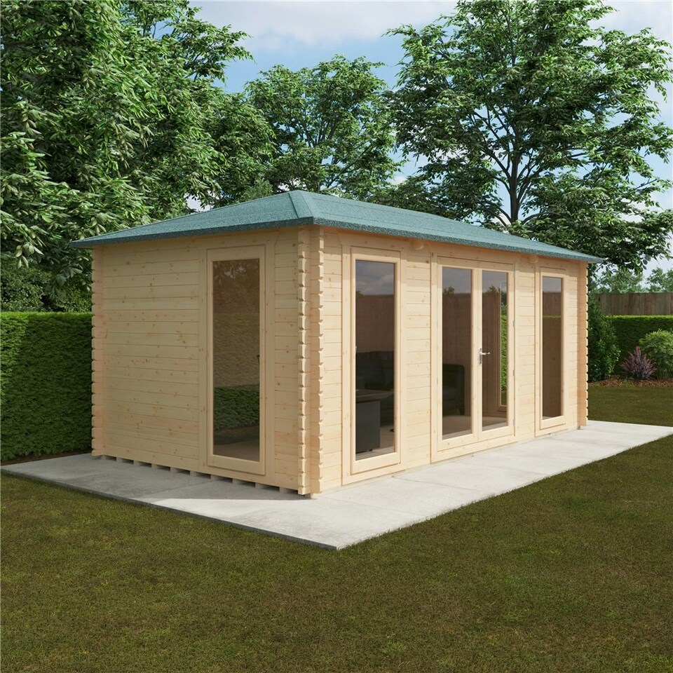 image 1 of 20ft x 10ft (5950mm x 2982mm) Horsforth "The Brooklyn" 44mm Log Cabin With 4 Opening Windows