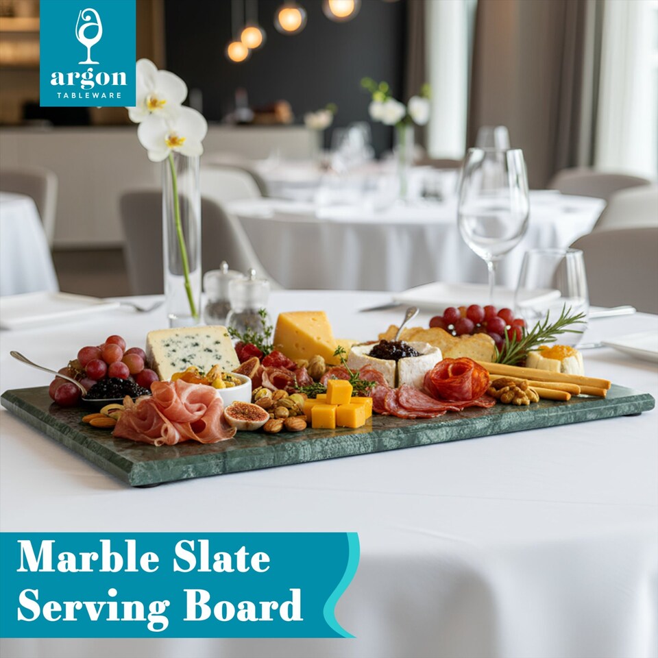 image 1 of Argon Tableware Marble Serving Board - 53 x 32cm Non-Slip Stone Cutting Board Kitchen Worktop Protector Food Prep Platter | White | White