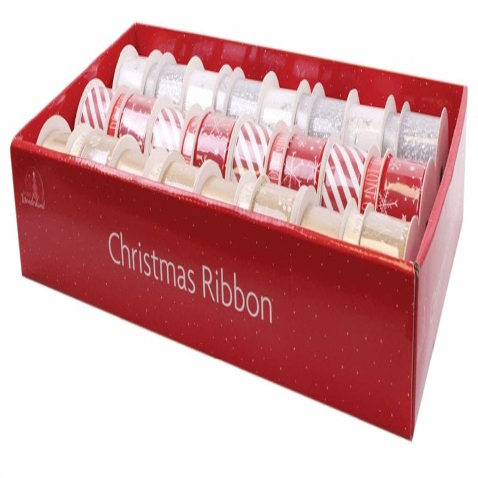 image 1 of Pack of 3 Types Single Colour Luxury Christmas Ribbon Spools