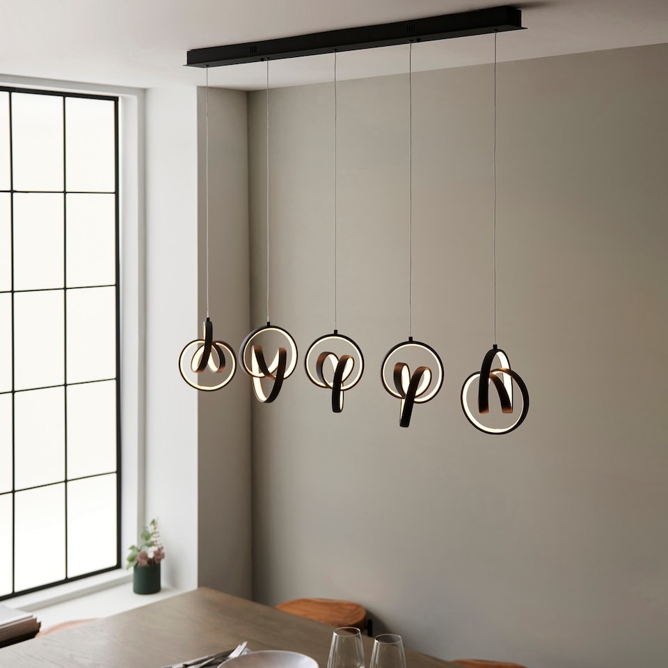 image 1 of Cosma Modern Designer Integrated LED 5 Light Bar Pendant Textured Black Finish