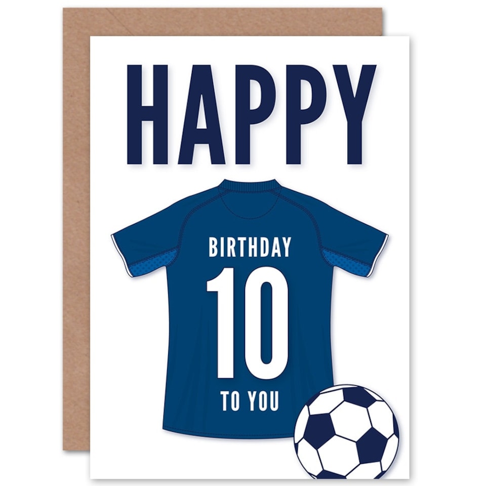 image 1 of Football Strip Kit Dark Jersey Top 10 Year old Kids 10th Birthday Card