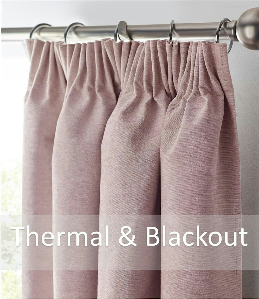 image 1 of Chenille Blackout Pencil Pleat Taped Top Curtains - 229cm x 183cm - Pink