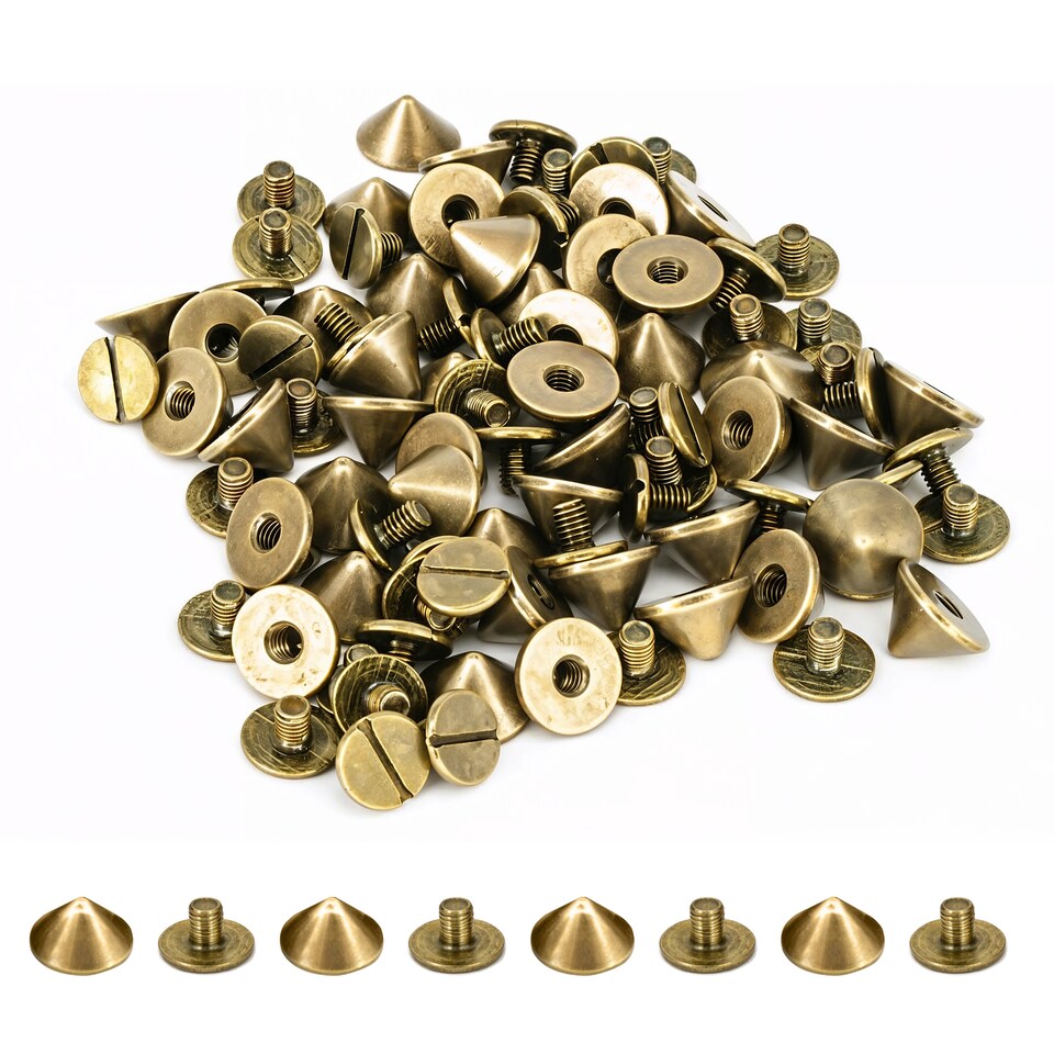 image 1 of 9.5 x 6mm Cone Spike Studs Screw Back for Leather Craft - 50pcs