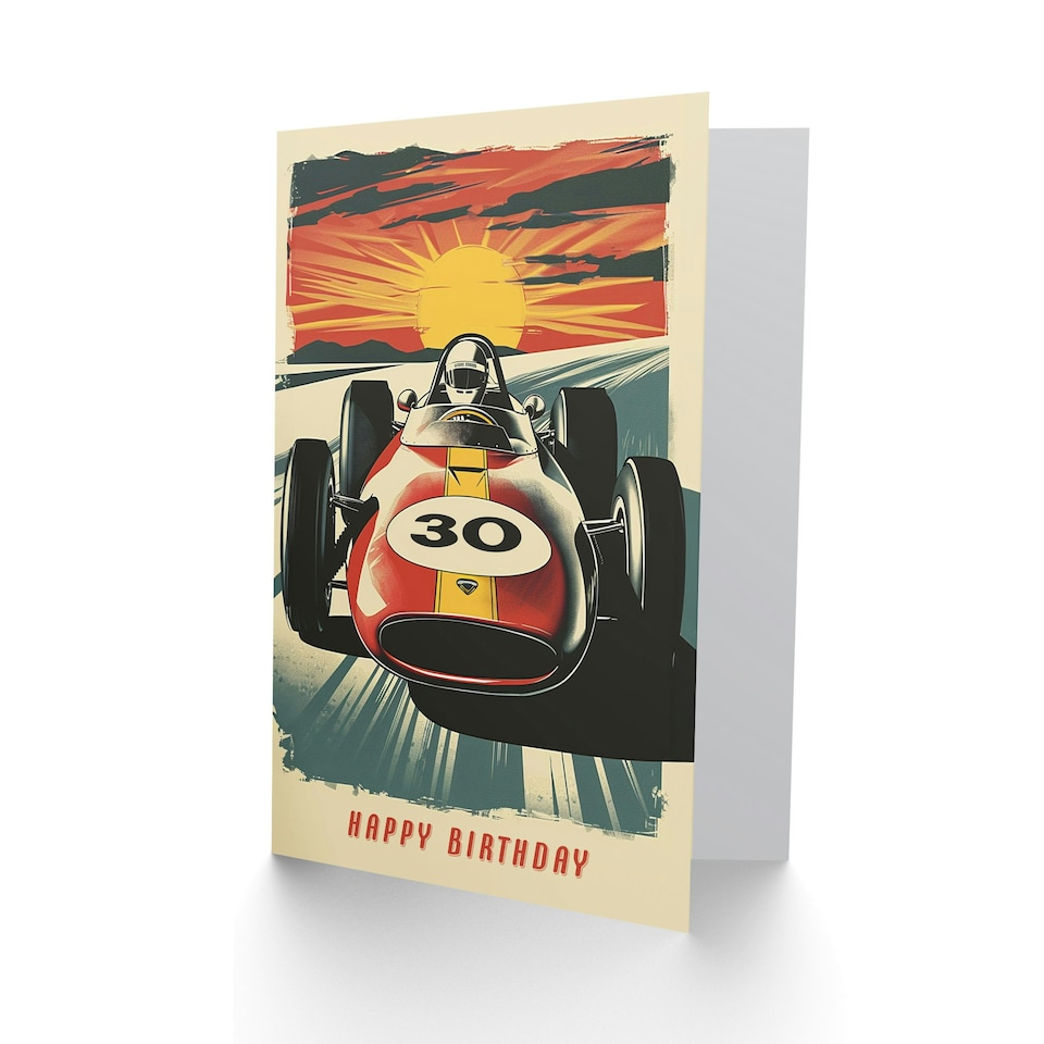 image 1 of Race Car Sunset Racing Age 30 Motorsport Him Birthday Card
