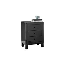 Furniturebox Lexi Large Black Mirrored Bedside Table with 3 Drawers