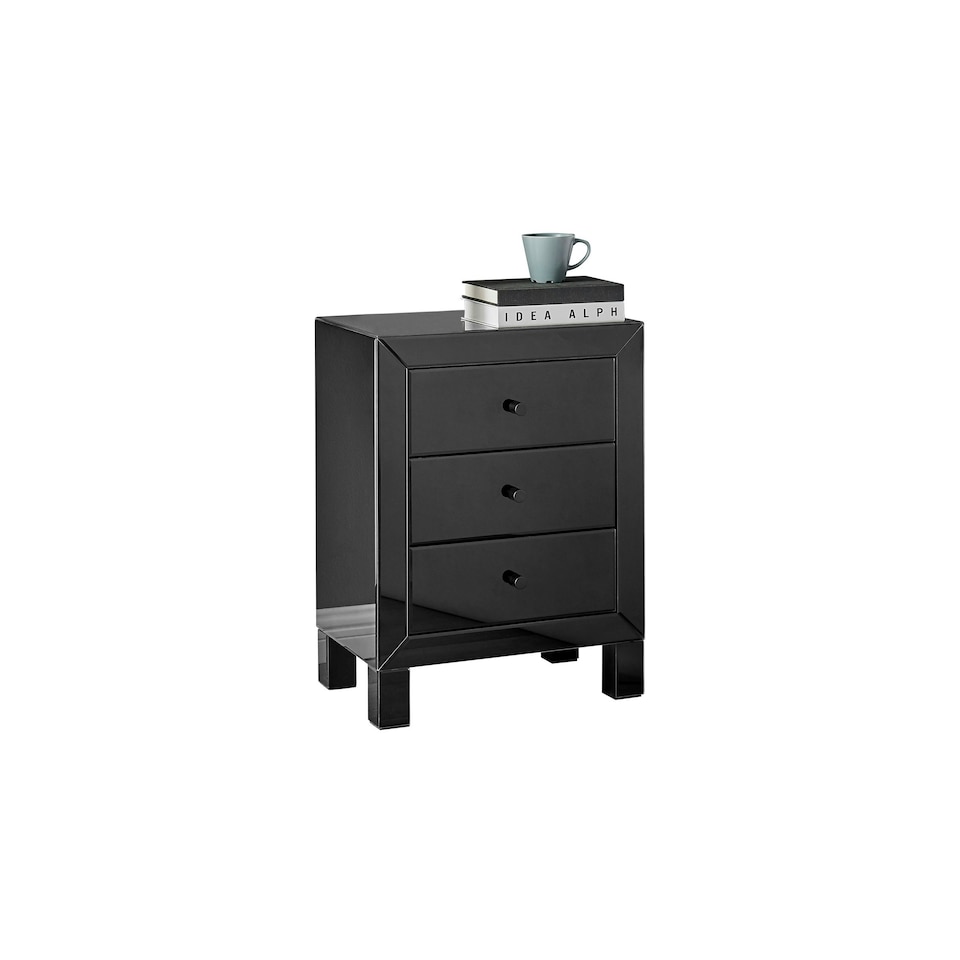 image 1 of Furniturebox Lexi Large Black Mirrored Bedside Table with 3 Drawers