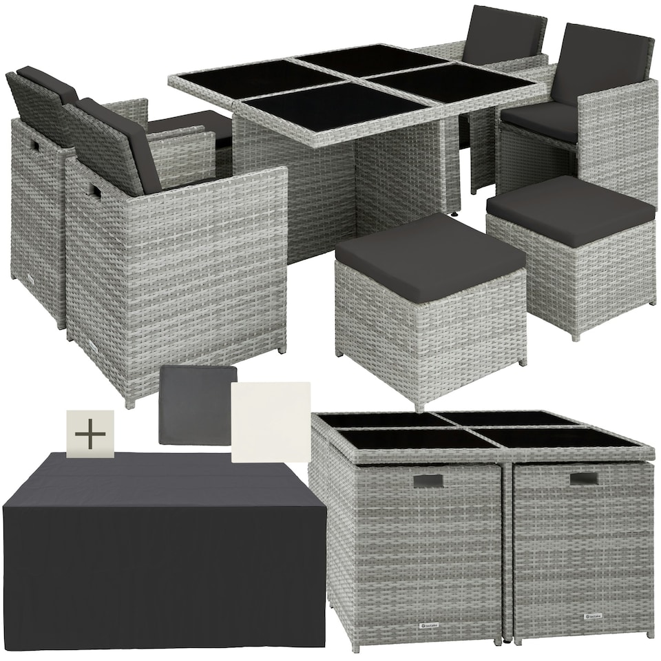 image 1 of Garden Table & Chairs Manhattan - 8 seats with cushions, dining table, rain cover - Light Grey