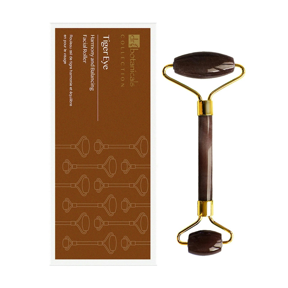 image 1 of Dr Botanicals Tiger Eye Harmony & Balancing Facial Roller (Gold Metal Handle)