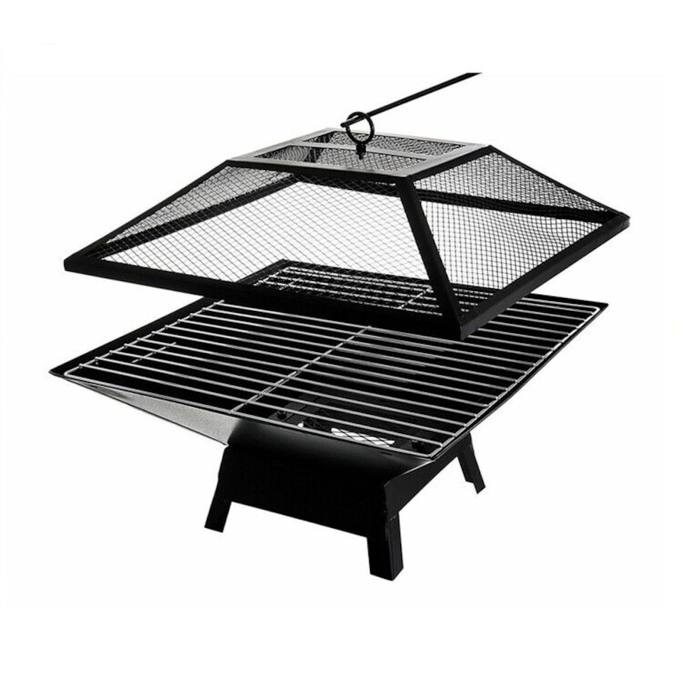 image 1 of SQUARE FIRE PIT BBQ GRILL HEATER OUTDOOR GARDEN FIREPIT BRAZIER PATIO OUTSIDE