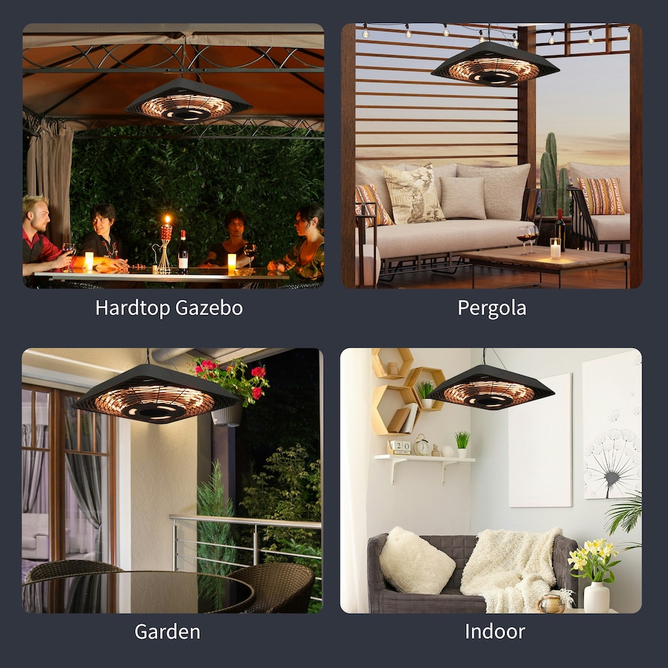 image 1 of Outsunny 2000W Patio Electric Hanging Ceiling Heater Halogen Remote Aluminium